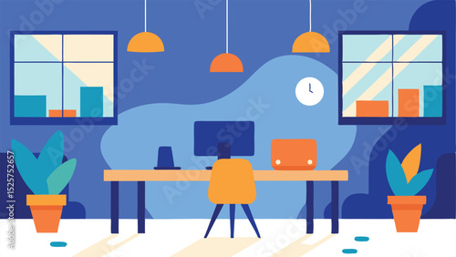 Wallpaper Mural Modern office workspace illustration with desk chair and potted plants in flat design style Torontodigital.ca