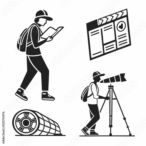 Professional cutout icons travel filmmaking isolated