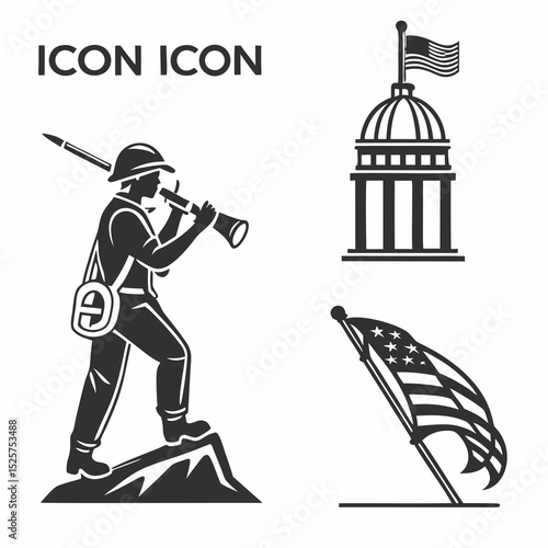Soldier plays bugle patriotic american icons