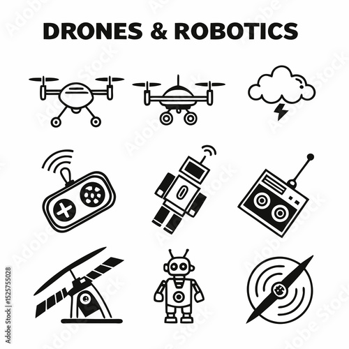 Drones robotics technology icons remote control flying machines