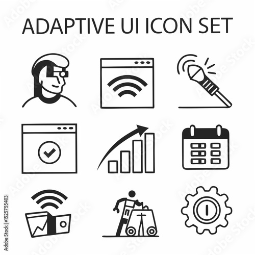 Professional adaptive ui icon set, clean cutout, transparent background