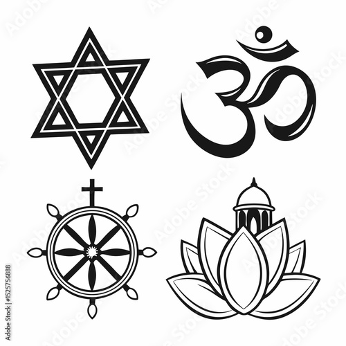 Religious symbols star of david om dharmachakra lotus