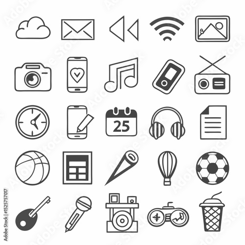 Collection of hand drawn technology and leisure icons