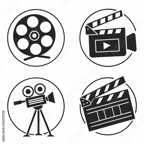 Filmmaking icons movie production symbols set