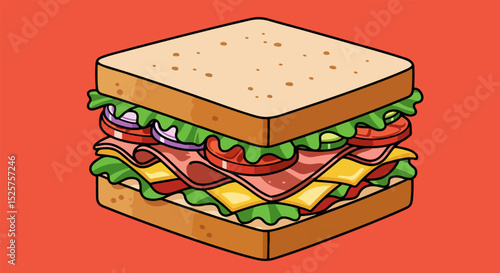 Close-up of a sandwich with meat, tomato, and lettuce on toasted bread