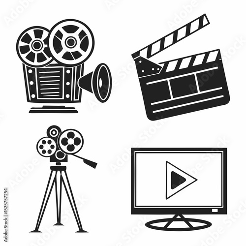 Filmmaking icons movie production equipment symbols