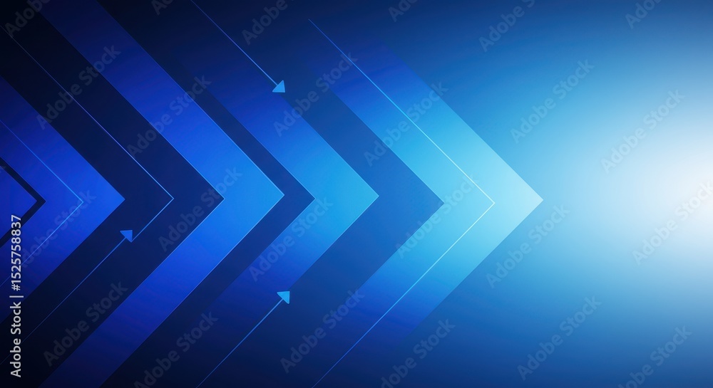 Obraz premium Abstract blue arrows pointing right with light gradient background design concept