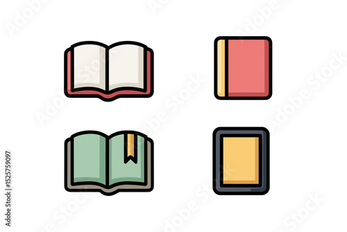 Illustrations of books and an e-reader against a transparent background.