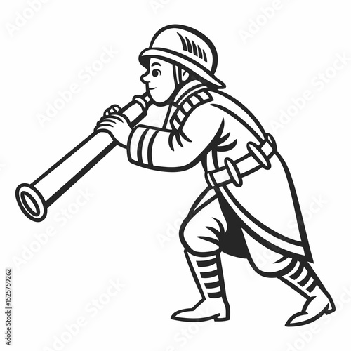 Firefighter lookout using spyglass vintage illustration