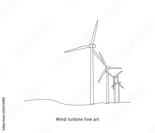 Continuous one line drawing of wind turbines on the wind