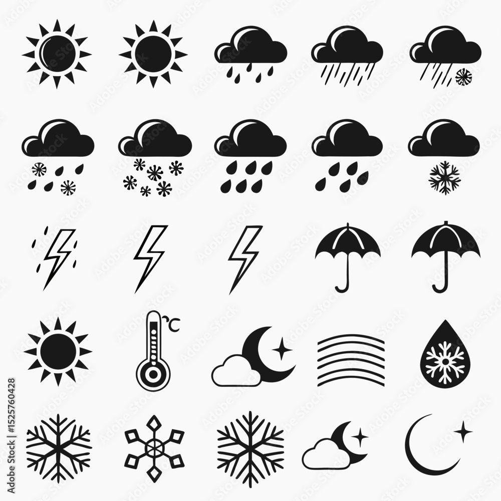 Weather icons set sun rain snow clouds Weather icons set sun rain snow clouds