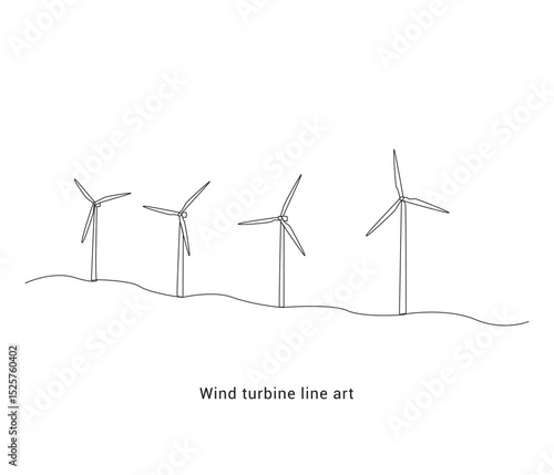 Continuous one line drawing of wind turbines on the wind