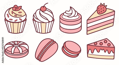 Cartoon Dessert and Sweet Food Icon Set – Colorful Treats Collection