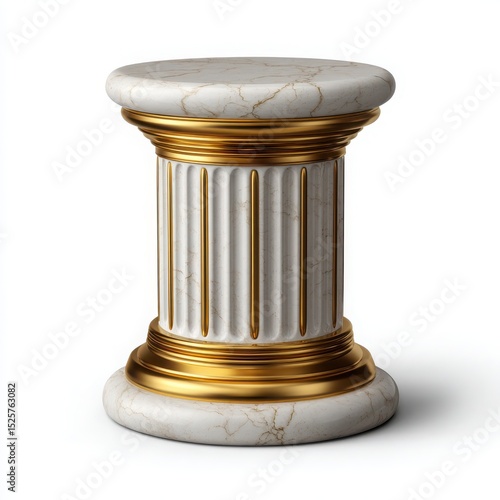 Marble and gold column pedestal isolated on white background