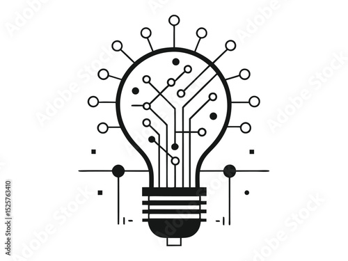 Vector illustration of an illuminated light bulb with integrated circuit and technology concept.