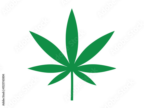 Simple stylized green cannabis leaf illustration on white background isolated symbol.
