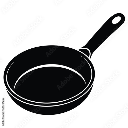Simple illustration of a black frying pan with handle for cooking and culinary concepts.