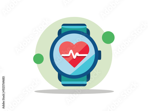 Vector illustration depicting a smartwatch monitoring heart rate vital signs for health and fitness.