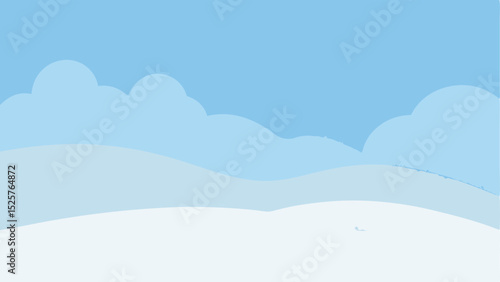 Simple cloudscape illustration depicting a clear blue sky and gentle landscape