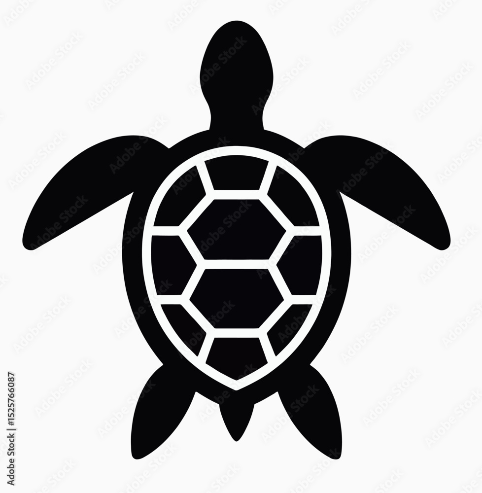 Obraz premium A minimalist black silhouette icon of a sea turtle, a clean and modern vector logo perfect for marine conservation, surf brands, or ocean-themed company branding. 