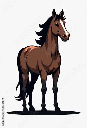 A majestic brown horse mascot standing proudly, a powerful and graceful vector illustration for equestrian clubs, farm branding, or team sports logos.
