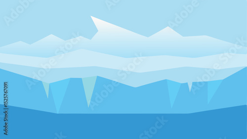 Vector illustration depicting an abstract blue and white glacial iceberg on a white background
