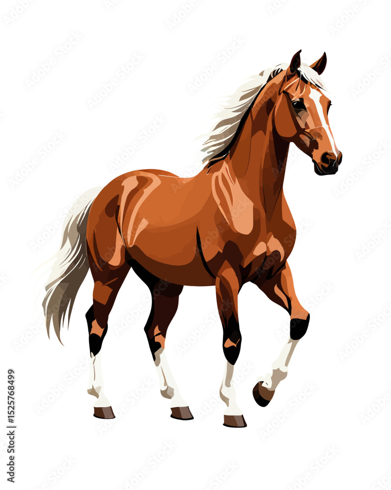 Obraz premium Majestic Horse: This image features a strikingly graceful horse with rich brown coat, flowing mane, and elegant stride, a symbol of freedom and beauty. 