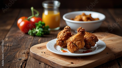 Fried chicken on wooden table