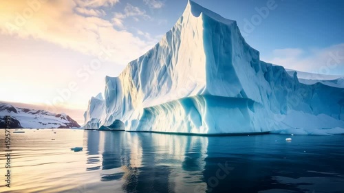Wallpaper Mural Magnificent iceberg towering above the ocean waters under a serene sky, reflecting on the dark blue waters with nearby snow-covered mountains on a sunny day. Torontodigital.ca