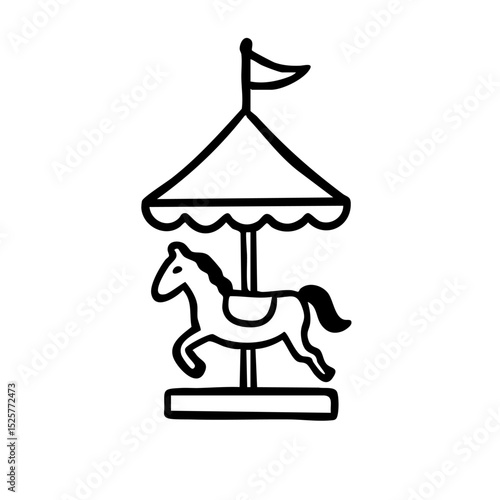 メリーゴーランド　線画　手書き