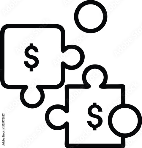 Black silhouette design depicting reorganization puzzle with coins on white background
