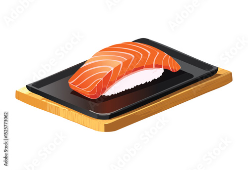 Fresh Salmon Nigiri Sushi Piece - Vector Illustration