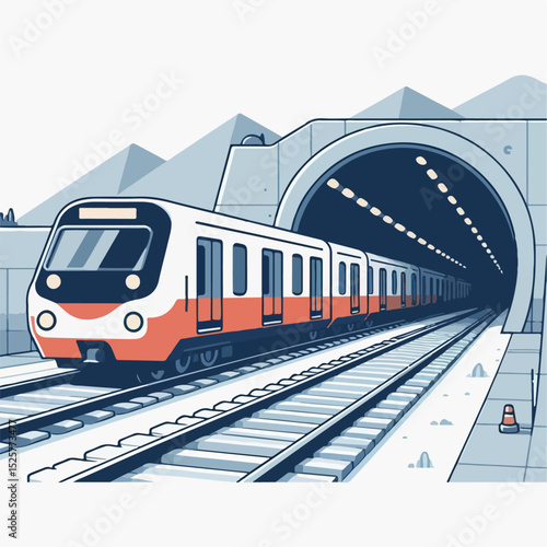 vector illustration of a train passing through a tunnel