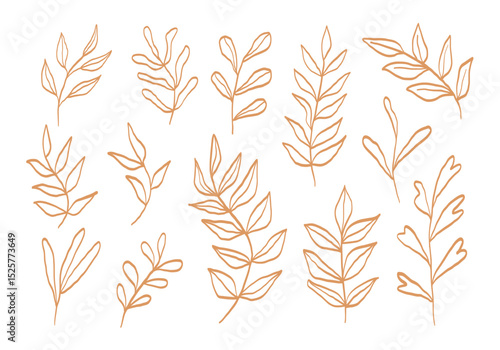 Line Art Botanical Foliage Sketch. A curated collection of 13 botanical foliage illustrations in hand drawn line art style using organic shapes and clean outlines. Perfect for nature themed projects