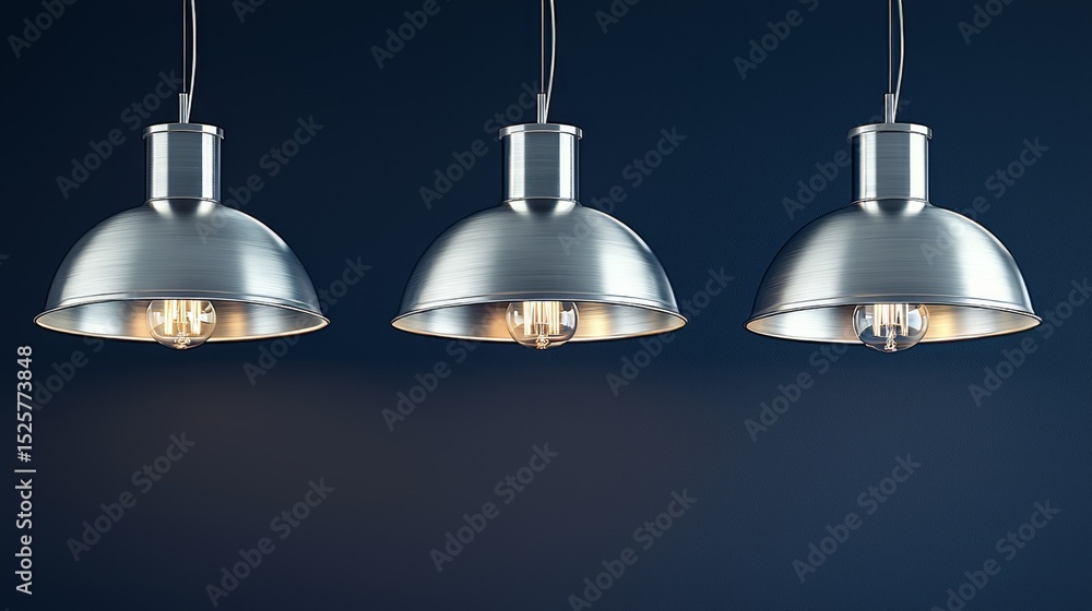 Fototapeta premium Stylish metallic pendant lights hanging in a modern interior space