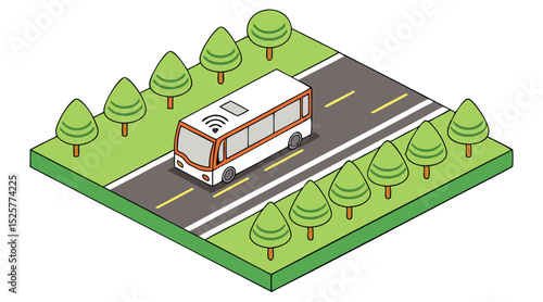 Autonomous Electric Bus on Smart Road – Isometric Urban Transport Concept
