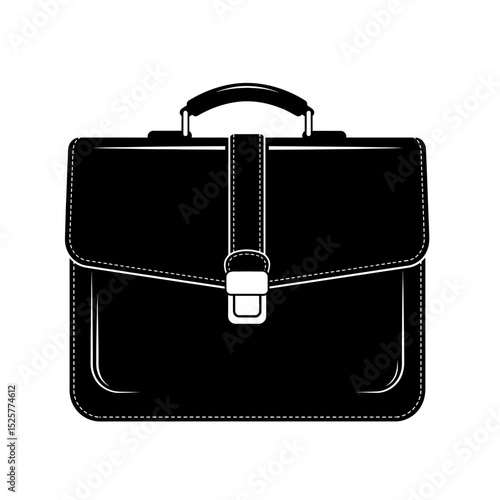 A classic black leather briefcase, meticulously detailed and isolated on white background, awaits its owners journey