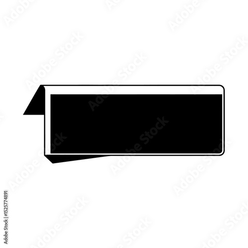 A stark black banner, sharply angled and isolated on white background, presents a minimalist design element