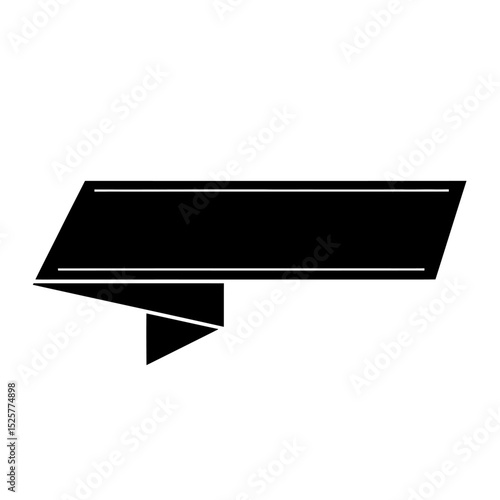 A stark black ribbon banner, sharply angled and isolated on white background, presents a minimalist design ideal for announcements or text