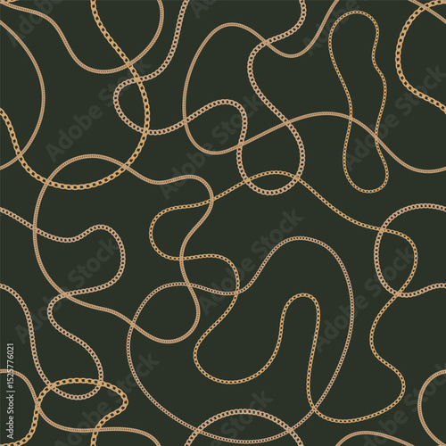 Precious metal chain seamless pattern. Jewelry vector background. Vintage fashion bijou allover print. Retro finery wallpaper.
