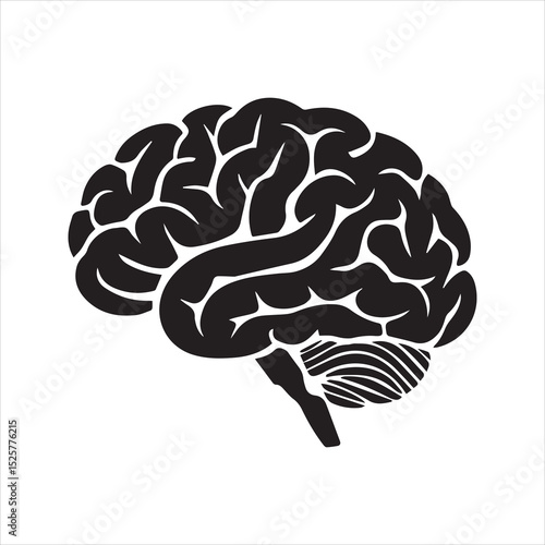 Human Brain Silhouette Icon – Flat Medical Anatomy Vector Design 