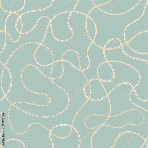 Precious metal chain seamless pattern. Jewelry vector background. Vintage fashion bijou allover print. Retro finery wallpaper.