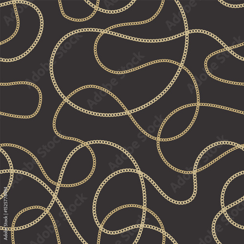 Precious metal chain seamless pattern. Jewelry vector background. Vintage fashion bijou allover print. Retro finery wallpaper.