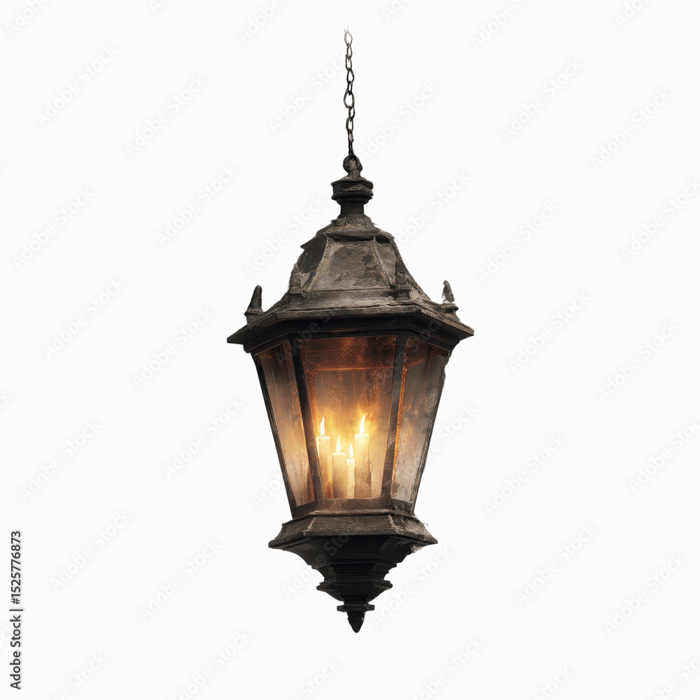 Antique Hanging Lantern with Glowing Candles Antique Hanging Lantern with Glowing Candles