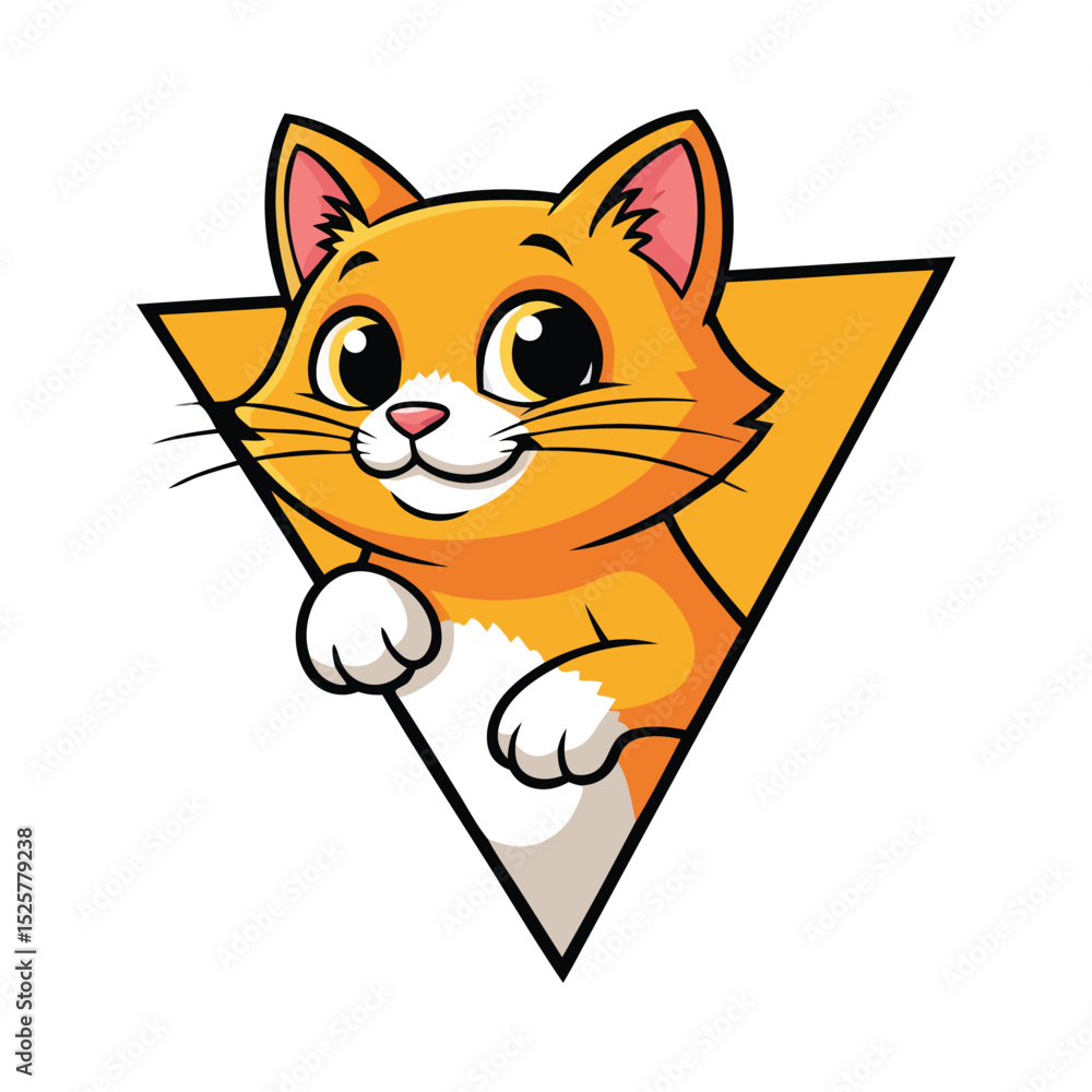 Obraz premium Kitty with Triangle Frame – Cute Cat Logo for Kids for kids Accessories