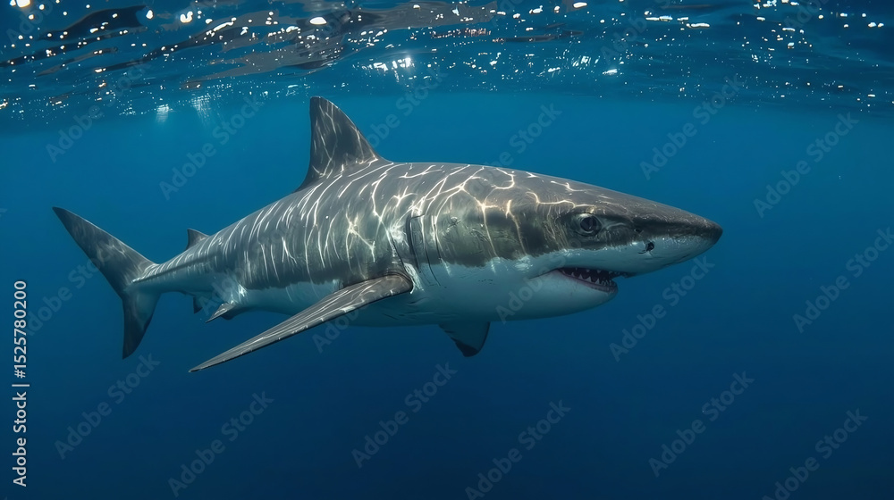 Naklejka premium Great White Shark Underwater – Power and Precision