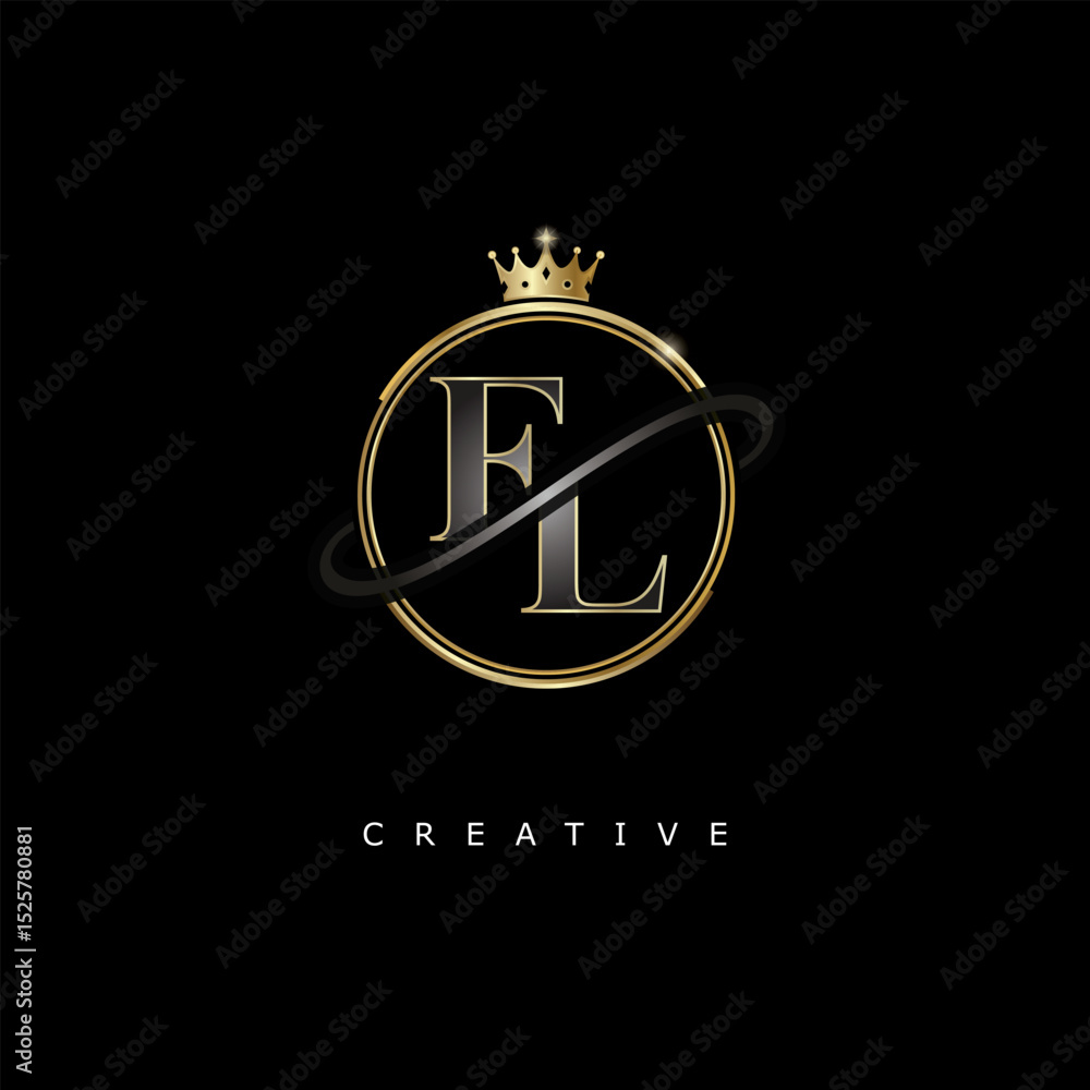 Obraz premium FL Luxury Creative Logo – Elegant Gold Monogram Letter mark with Crown, Circle & Royal Style for Fashion, Boutique, Jewelry, Branding & Premium Identity Design