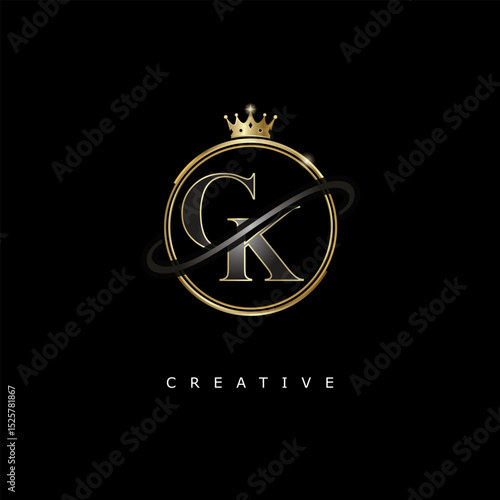 GK Luxury Creative Logo – Elegant Gold Monogram Letter mark with Crown, Circle & Royal Style for Fashion, Boutique, Jewelry, Branding & Premium Identity Design