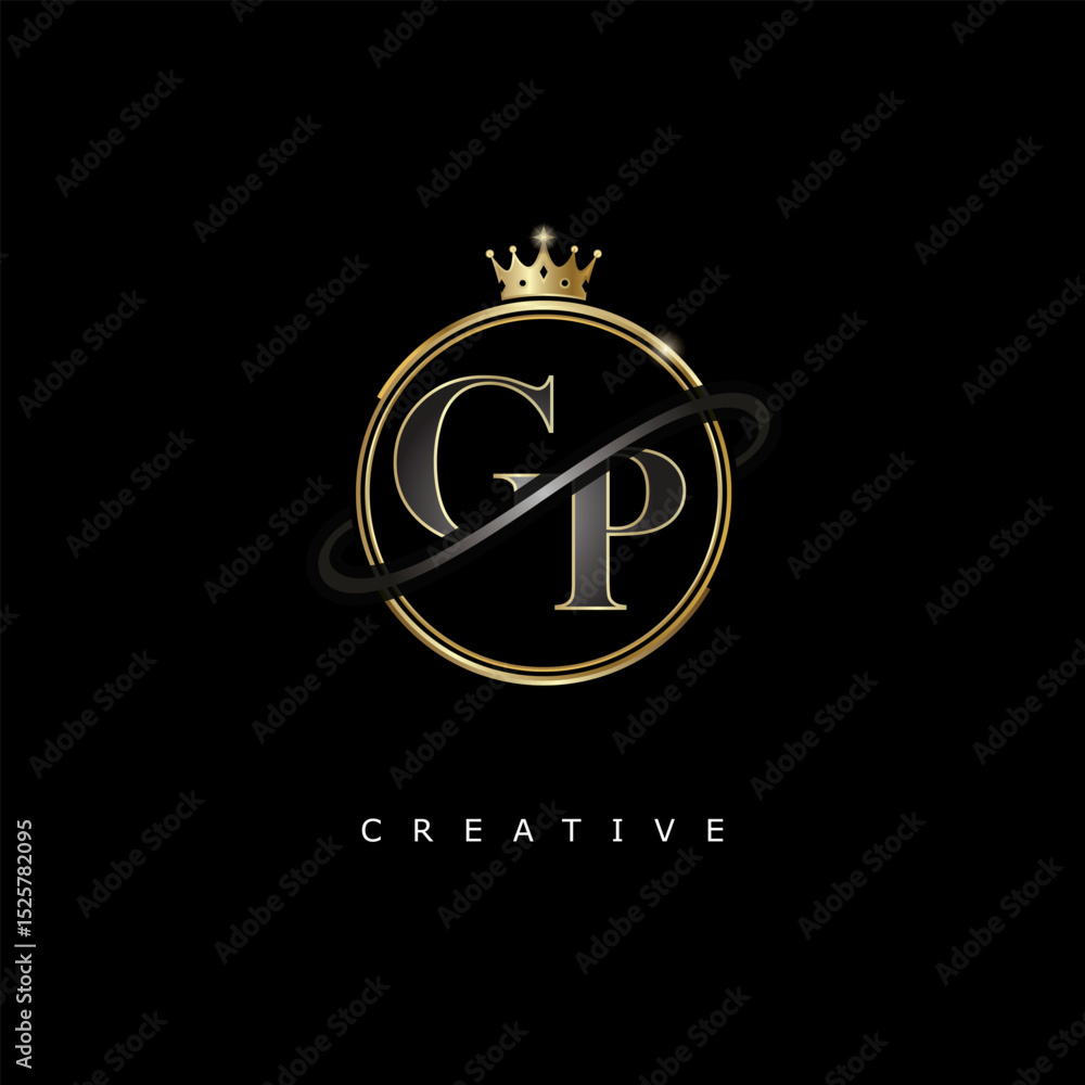 Obraz premium GP Luxury Creative Logo – Elegant Gold Monogram Letter mark with Crown, Circle & Royal Style for Fashion, Boutique, Jewelry, Branding & Premium Identity Design