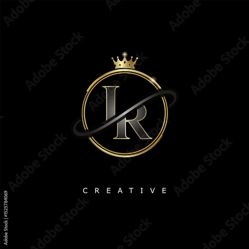 IR Luxury Creative Logo – Elegant Gold Monogram Letter mark with Crown, Circle & Royal Style for Fashion, Boutique, Jewelry, Branding & Premium Identity Design